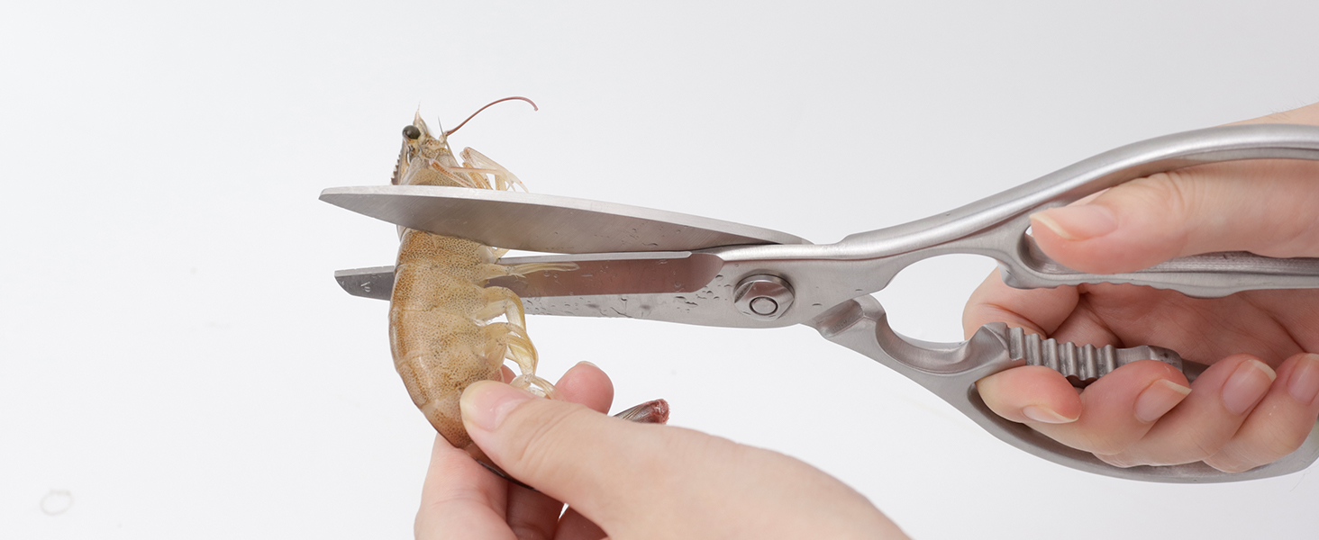 Кухонні ножиці важкі – з нержавіючої сталі 3Cr14, міцні для м'яса, птиці та овочів, з відкривачем пляшок, придатні для миття в посудомийній машині, 22,8 см, 5 років гарантії, сріблястого кольору