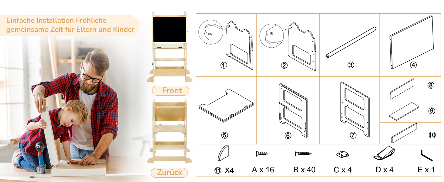Дерев'яний навчальний столик-сходинка Labebe Montessori для дітей від 1 року (92x38.5x42 см), 3-в-1, з дошками для повідомлень