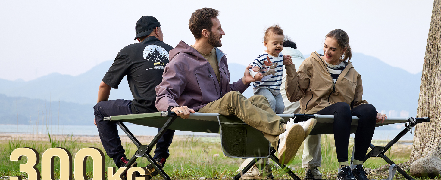 Розкладне ліжко для кемпінгу EVER ADVANCED XXL (214x106 см), посилене кемпінг-ліжко до 300 кг, сіре