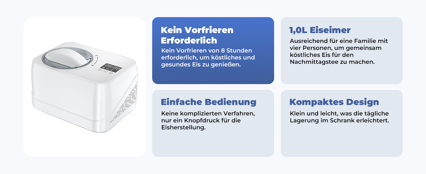 Машина для приготування льоду з компресором 1л, самостійно охолоджувана знімним контейнером для льоду, з лопаткою/мірювальним циліндром з позначками