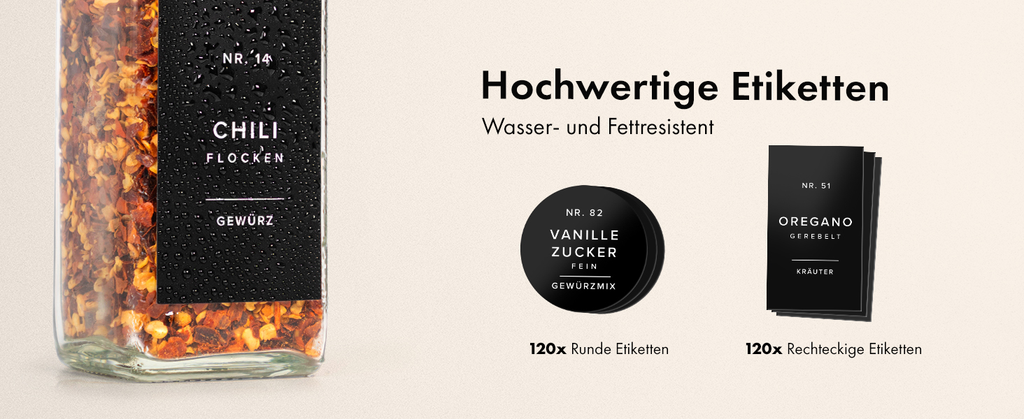 Набір кутових банок для спецій з нержавіючою кришкою (24 x 120 мл) з дозатором та 240 чорними етикетками - високоякісні контейнери для спецій, органайзер для спецій [10,7 см x 4,5 см]