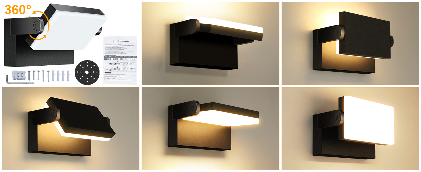 Стіна LED-ліхтар ledmo 60W чорний, 3000K, 5000LM, поворотна панель 360°, водонепроникна IP65 для вулиці та приміщень