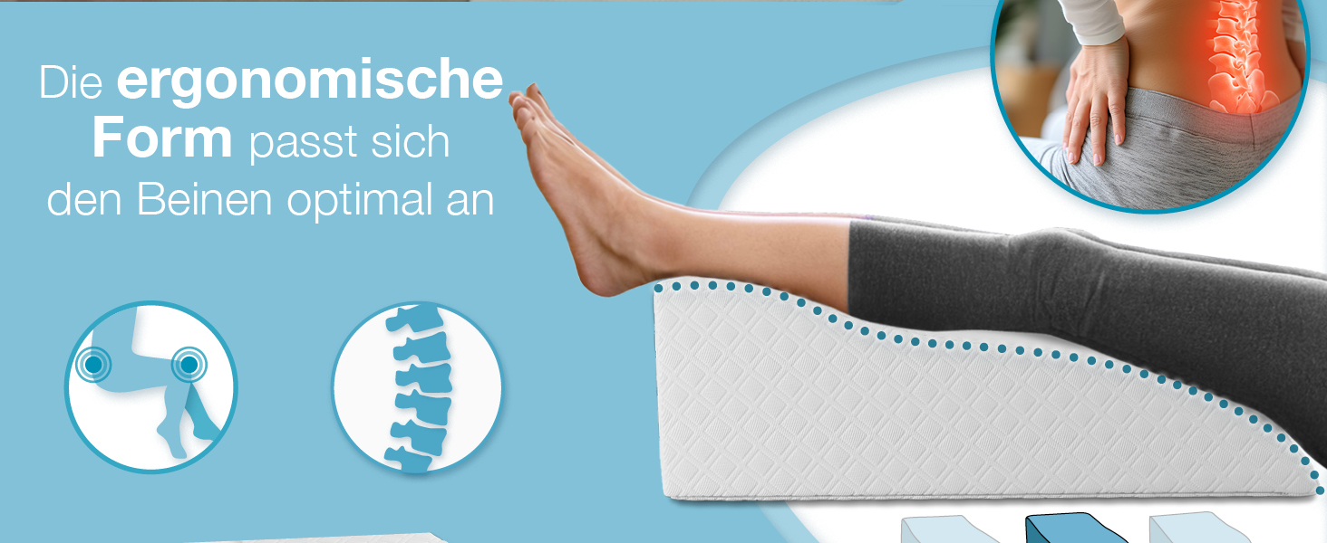 Подушка для підйому ніг ELONEO з піною з пам'яті, 68x40x16 см, для зняття навантаження, знімний чохол (Medium, Біла)