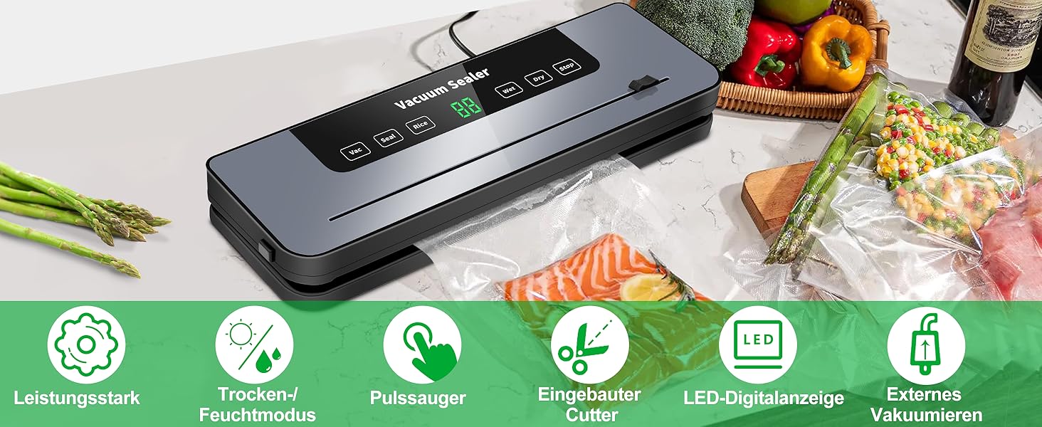 Вакууматор 7 в 1 професійний з різаком, цифровим таймером та 100 пакетами для вакуумування, автоматичний запечатувач