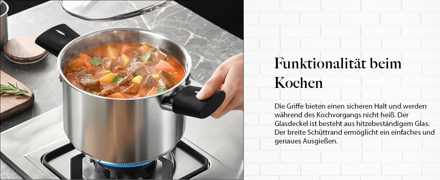 Набір каструль 6 шт. з нержавіючої сталі для індукційних плит, Cookware Set, нержавіюча сталь, без антипригарного покриття, сумісний з усіма типами плит, з кришкою та захистом від опіків, для посудомийної машини