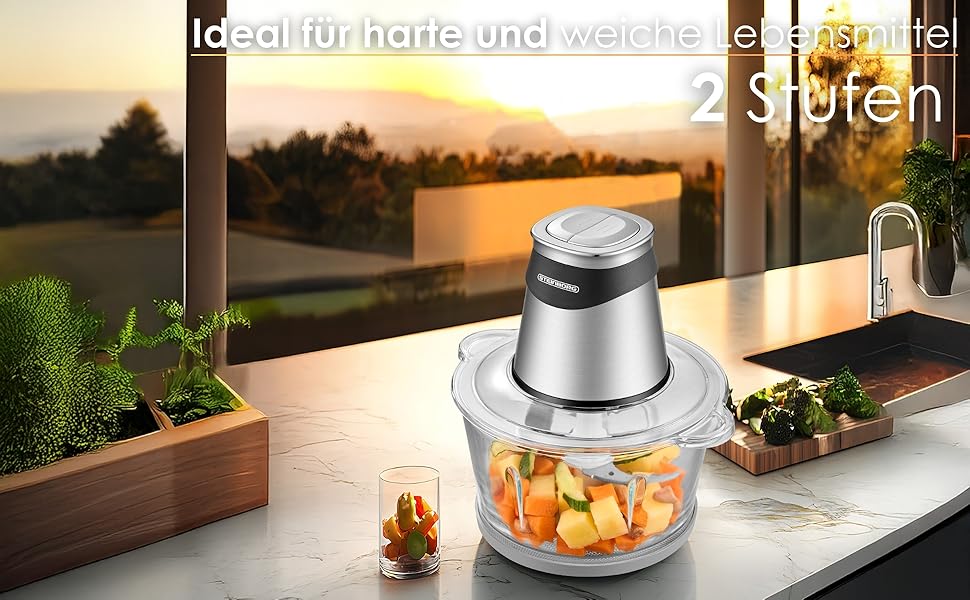 Електричний подрібнювач потужний Multizerkleinerer Blitzhacker 500W 1.8л зі скляною чашею - універсальний кухонний комбайн для приготування дитячого харчування, горіхів, овочів, фруктів та м'яса