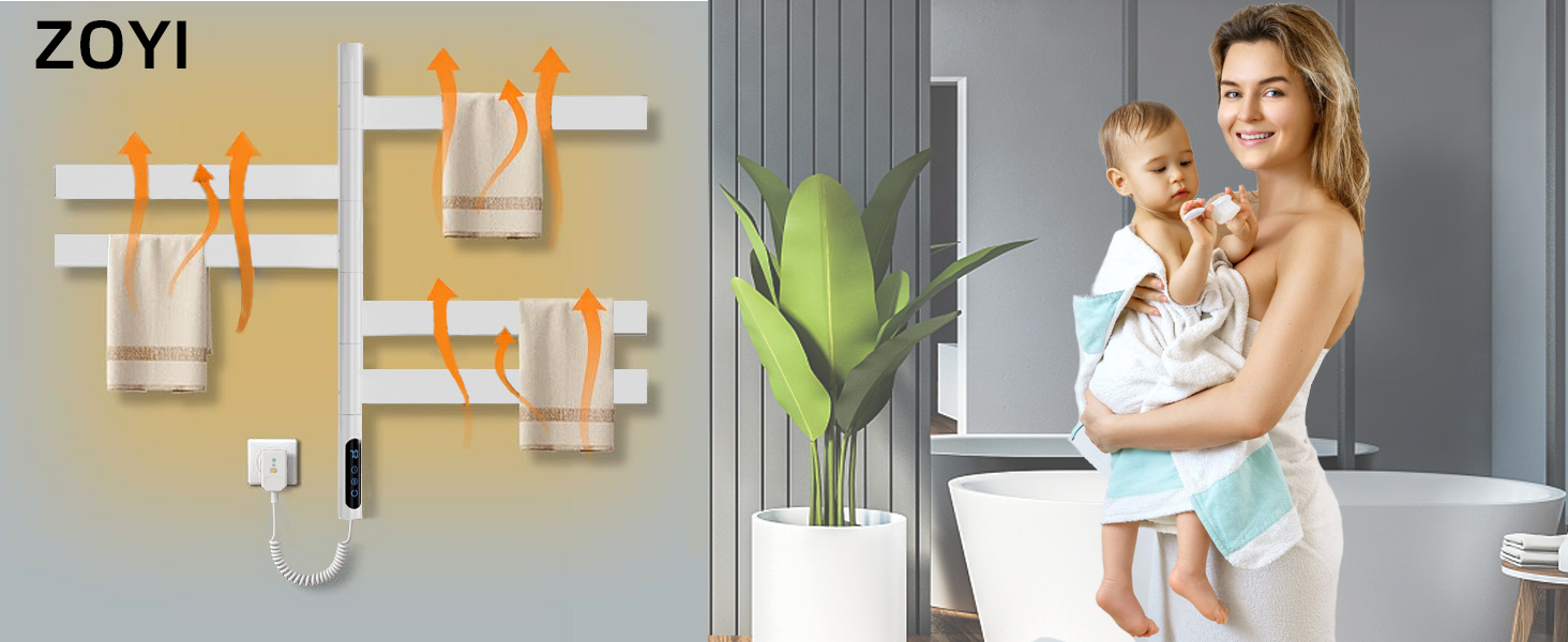 Електричний сушильник для рушників ZOYI 180° поворотний, 140W, сірий (настінний)