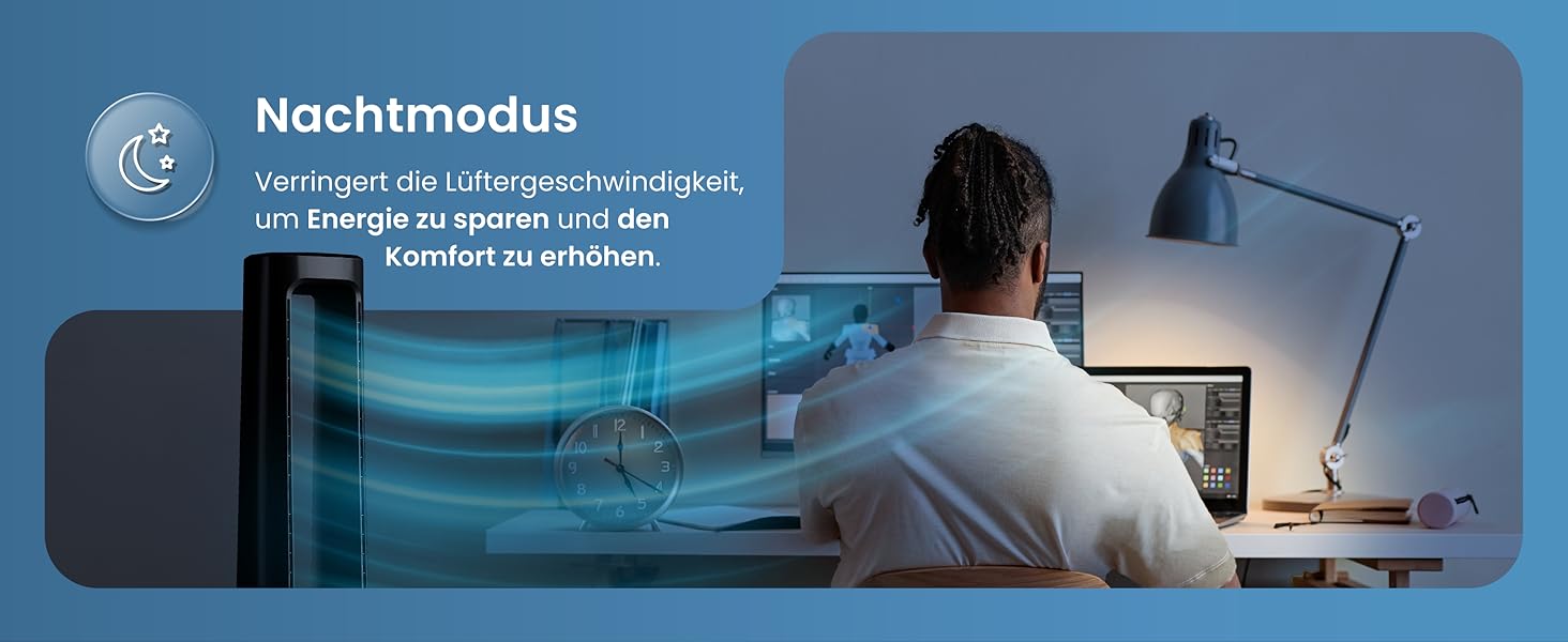 Вентилятор Pro Breeze OmniAir з очищувачем повітря 105 см, 10 швидкостей, HEPA 13, LED дисплей, пульт ДУ, 5 режимів, тиха робота, чорний