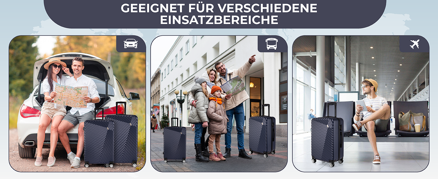 xRace Набір валіз 3 шт. ABS, 20/24/28 дюймів, ручна поклажа, TSA замок, 360° колеса, стійкий до ударів, преміум підкладка (Морська синя)