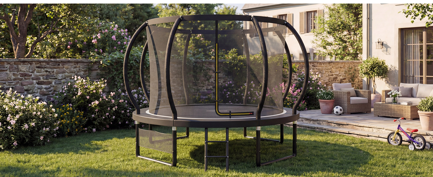 Батут садовий Devoko з сіткою та баскетбольним кільцем, діаметр 305 см, до 150 кг - для дітей та дорослих, чорний