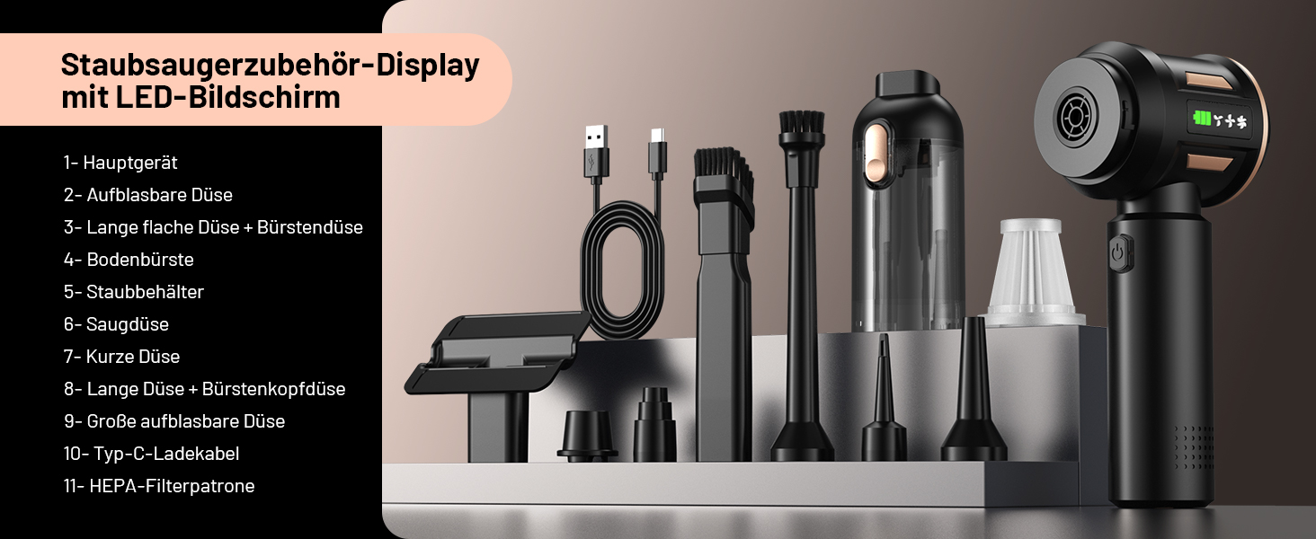 Акумуляторний ручний пилосос NEU 2026 для авто та дому, бездротовий міні-пилосос 28000Па з безщітковим двигуном та самоочищенням, 4-в-1, чорно-золотий