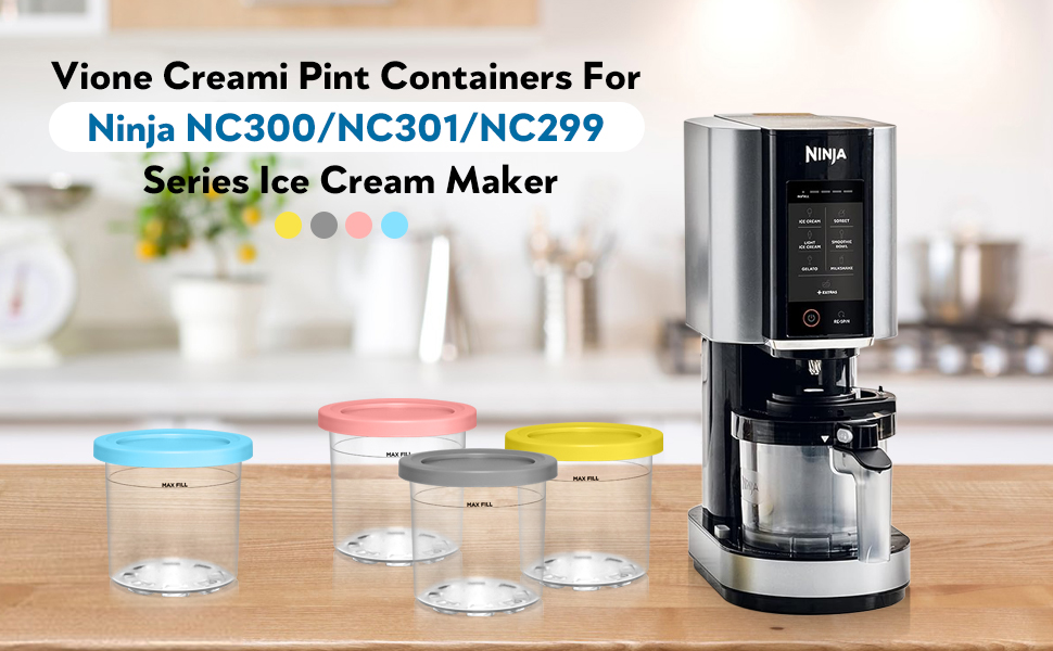 Контейнери для Ninja Creami NC300EU Vione - 4 шт. для морозива, сумісні з NC299EU, NC300EU, NC301EU