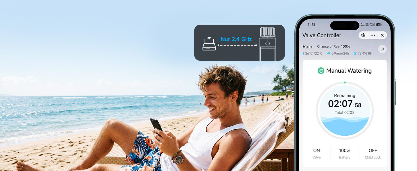 WOOX Розумний контролер поливу WLAN, 2.4GHz, IP65, з керуванням через додаток та голосовий помічник, з датчиком дощу