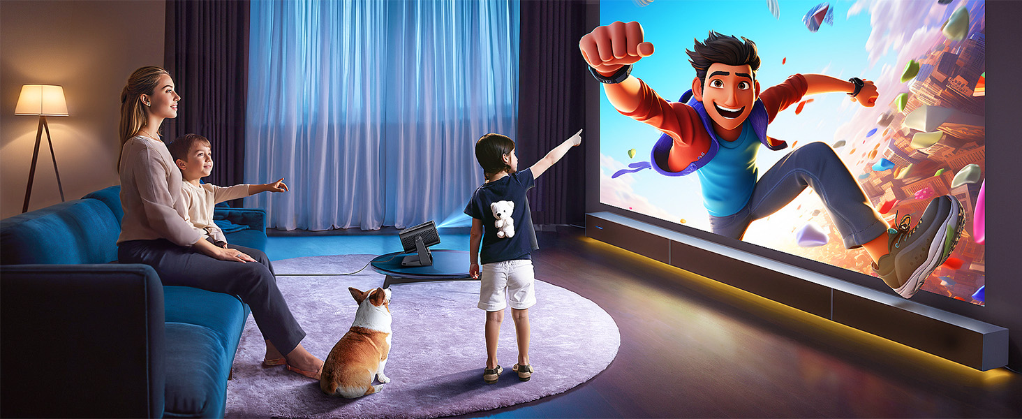 Портативний проєктор Beamer з автофокусом та корекцією трапецеїдальних спотворень, WiFi, Bluetooth, Full HD 1080P, LED, 145°, 50% Zoom, для домашнього кінотеатру та мобільного використання, чорний