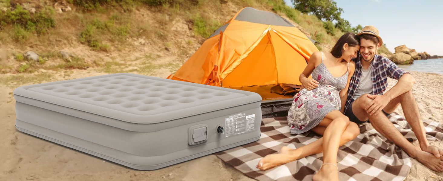Надувне ліжко 2 персони, надувна матрац з самонадуваністю, портативний насос, антизносний та антишумовий матеріал преміум-якості. Підходить для кемпінгу або дому (одиночне).