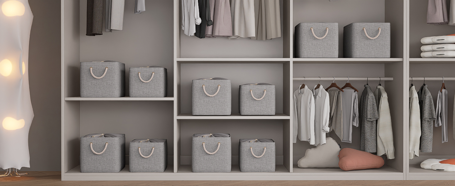 OUTBROS Коробки для зберігання (3 шт.) сірі, 33 x 23 x 20 см, тканинні, з шнурком та ручкою, складні