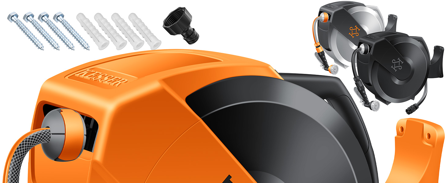 Шланг для саду KESSER® 35м з автоматичним підйомом | Шланг для поливу з тримачем для стіни | Водопровідна коробка для стіни з ручною лійкою 7-функцій | Антрацит/Чорний