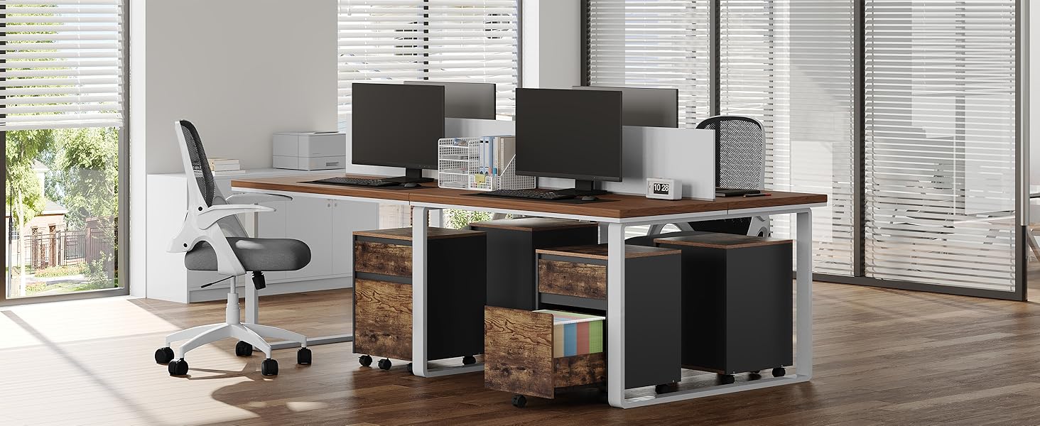 Контейнер на колесах WOLTU з 2 шухлядами, мобільний офісний шафка, підставка під стіл, шафка для принтера, для офісу та дому, 40x56x40 см, з вінтажною обробкою дерева, 2 полиці