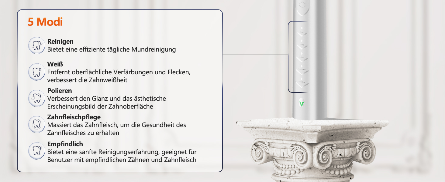 Електрична звукова зубна щітка Ritter Weisse з 5 режимами, таймером та акумулятором на 90 днів