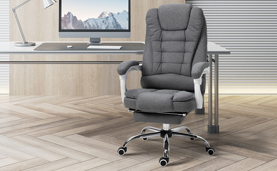 Офісний стіл Vinsetto: ергономічне крісло з підніжкою, регулюванням висоти та підлокітниками, сірий