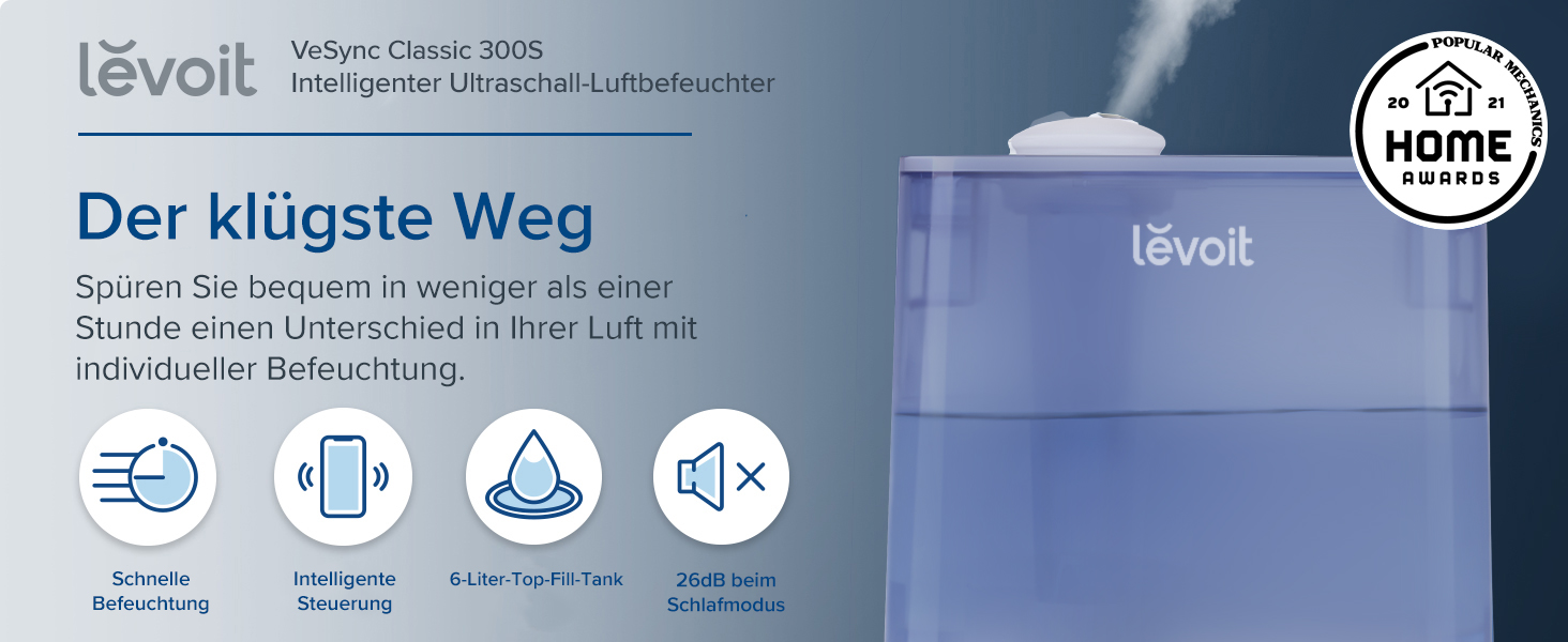 Зволожувач повітря LEVOIT 6 л для великих кімнат Спальня до 47 м, зволожувач повітря з верхнім наповненням 60 годин, тихий кімнатний зволожувач 26 дБ, керування APP & Alexa для рослин у дитячій кімнаті Baby