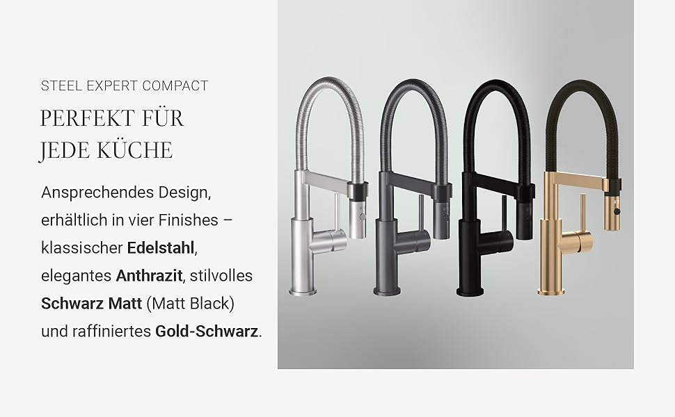 Змішувач кухонний Villeroy & Boch Steel Expert Compact, нержавіюча сталь, поворотний вилив, економія води, висота 143 мм