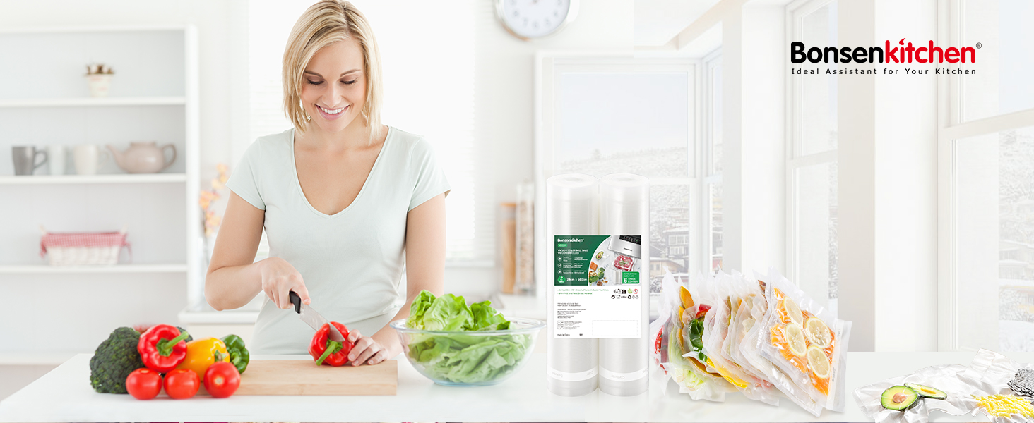 Рулони для вакуумного пакування Bonsenkitchen 28x600 см (2 шт) - Професійні пакети для вакууматора, харчові, BPA-free, для Sous Vide