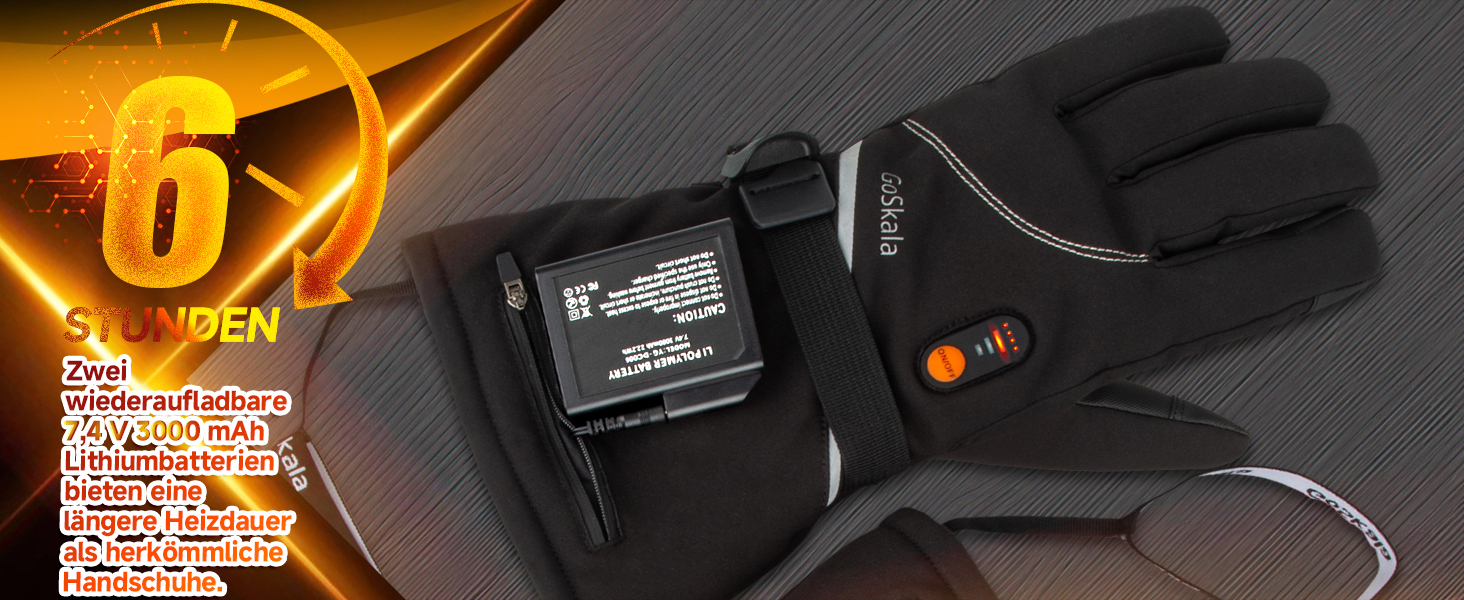 GoSkala Електричні гріючі рукавички для чоловіків, з акумулятором 7.4V 6000Ah, 3 режими нагріву, сенсорний екран, водонепроникні, з функцією Quick Dry, для катання на лижах, зимові рукавички (L, Чорний)