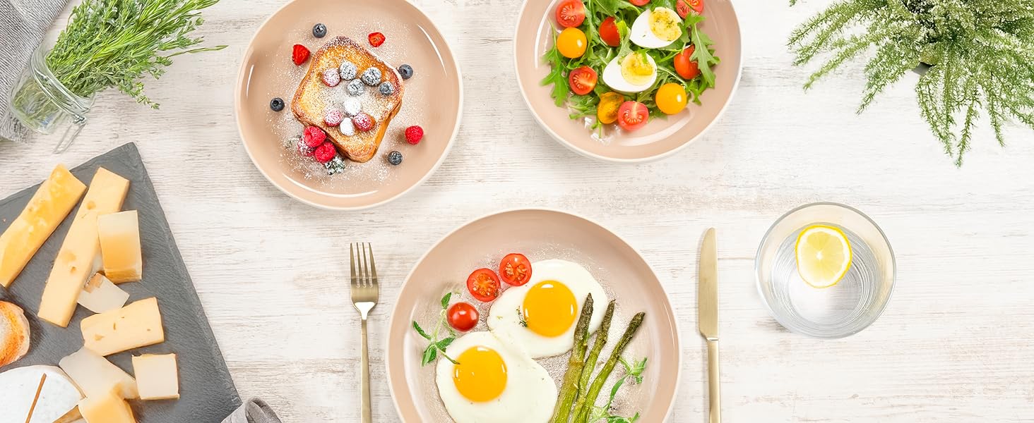 Набір посуду Moritz & Moritz Cavo Steingut на 6 осіб (18 предметів) - Сучасний сервіз з кераміки, комплект тарілок та мисок, кавовий сервіз (Колір: Мигдаль)