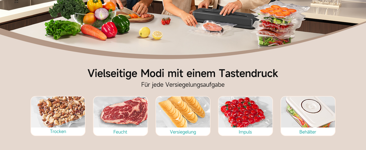 Вакуумний пакувальник HiCOZY для продуктів: подвійне запаювання, сухі та вологі продукти, 10 пакетів, вбудований ніж, сірий