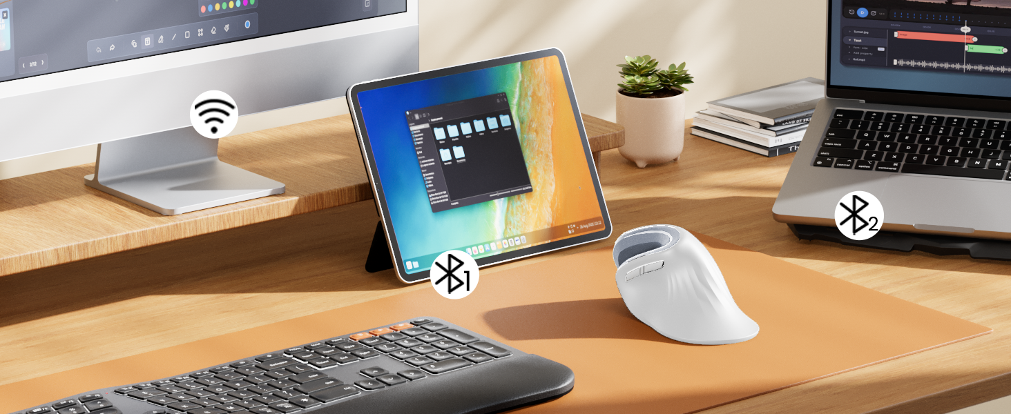 Вертикальна миша ProtoArc EM11 NL: бездротова, з підзарядкою, для 3 пристроїв (Bluetooth+USB), чорно-зелена