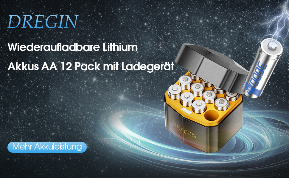Набір акумуляторів AA Li-ion 1.5V 3600mWh (12 шт.) з зарядним пристроєм, високої ємності, 2000 циклів зарядки, сріблясті
