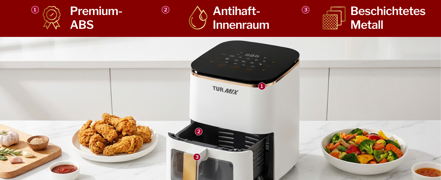 Аерофритюрниця TURMIX CX 250 Compact біла, 3.5л, 1350Вт, з сенсорним дисплеєм, 10 програмами та прозорим вікном