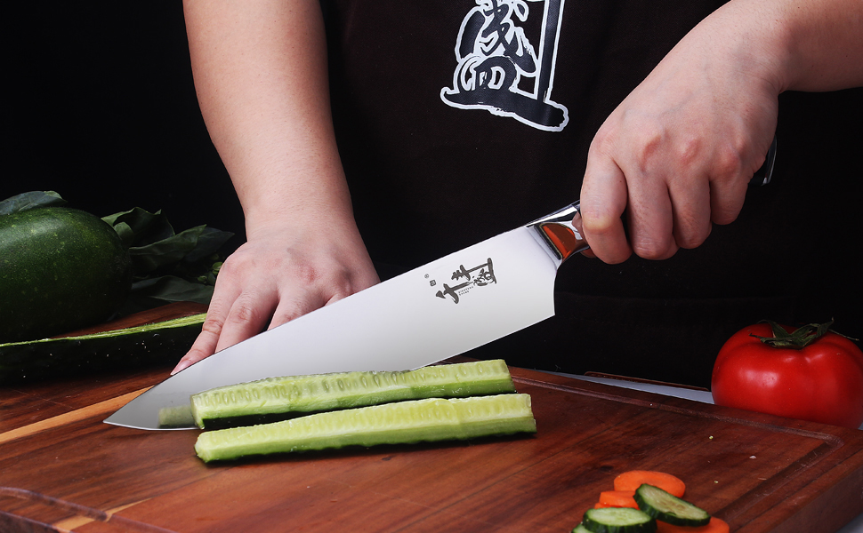 Саторі Дамаска 18 см - професійний кухонний ніж з дерев'яною ручкою, високовуглецева сталь VG10, преміум якість