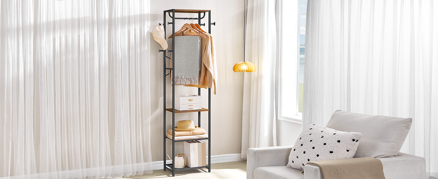 HOOBRO Взуттєва шафа з полицями для одягу та взуття, білий та дерев'яний колір, модель EWN04YM01