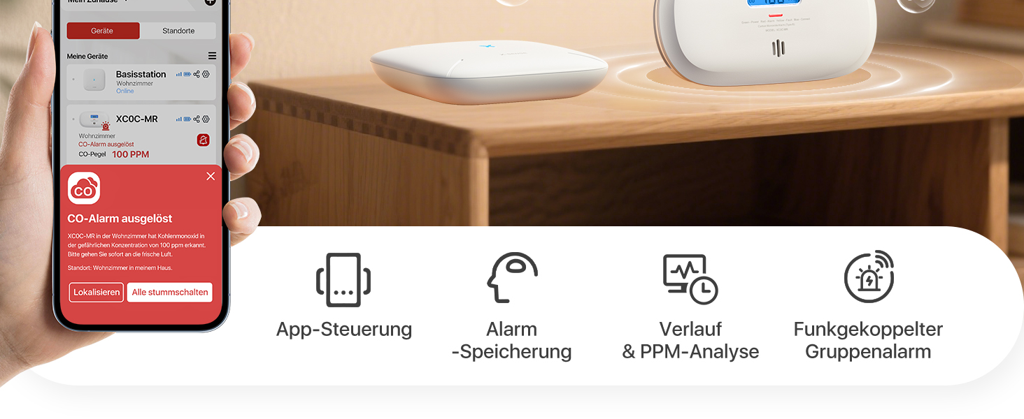 X-Sense Детектор чадного газу з цифровим дисплеєм, сертифікат TÜV Rheinland, з базовою станцією SBS50, керування через додаток, XC0C-MR11, 1 шт.