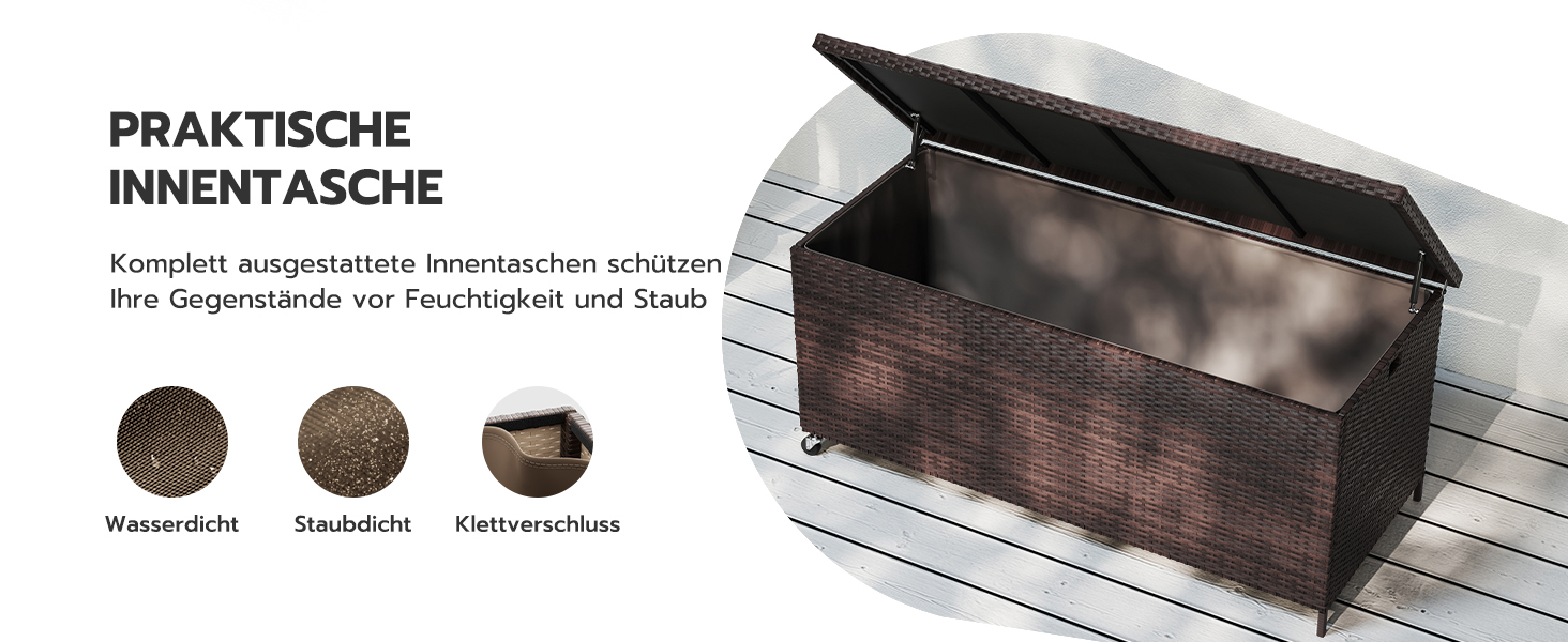 Водонепроникний садовий ящик-бокс UDPATIO з колесами 480л (138x61 см), коричневий - для саду, балкону, зберігання