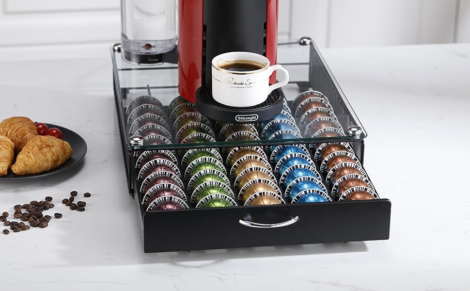 Тримач для капсул Vertuo Rice Rat - 50 капсул, чорний, скляний, сумісний з Nespresso Vertuo