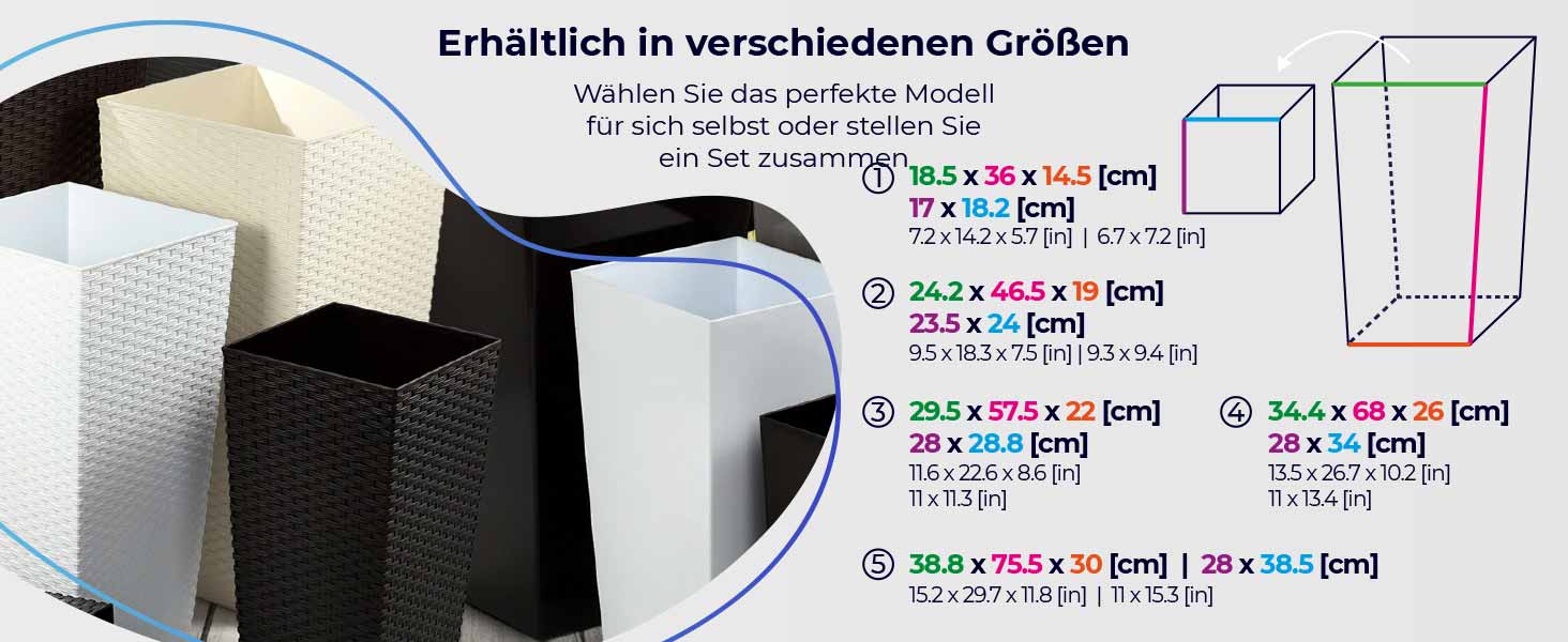 Набір горщиків для квітів KADAX 3 шт. (36/46,5/57,5 см) – пластикові, вологостійкі, для дому та саду, графіт, ротанг