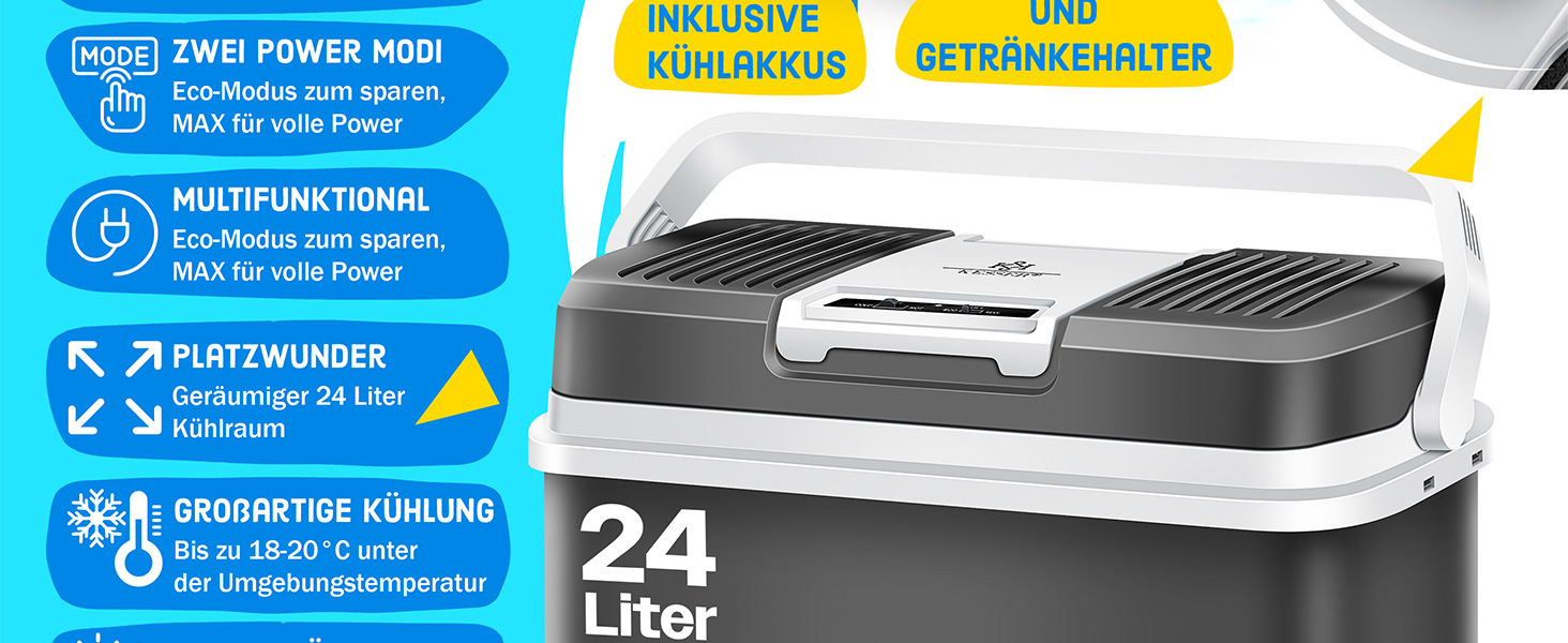 Автомобільний термобокс KESSER 24л: Електричний холодильник/грілка 12/230V для авто, човна, кемпінгу. Режими ECO та MAX, колір антрацит