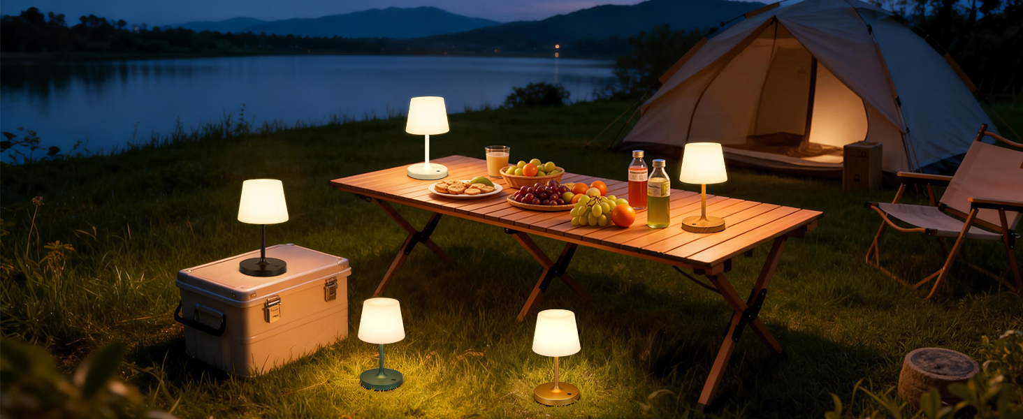 LED настільна лампа бездротова з сенсорним керуванням, регульоване світло, функція пам'яті, для спальні, кафе, відпочинку на природі, з текстурою дерева