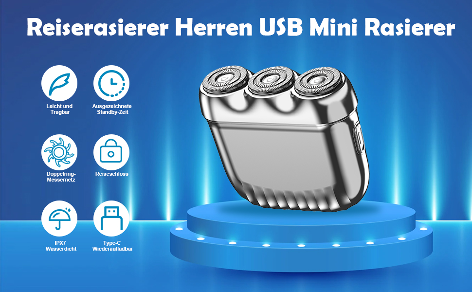 Портативна електрична бритва USB для чоловіків, яку можна мити, срібляста, ідеальна для подорожей