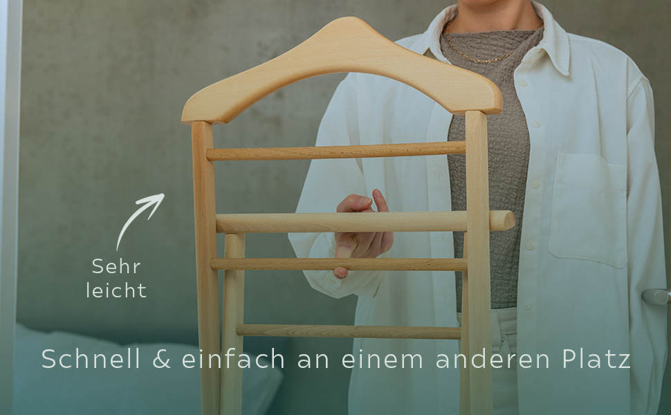 Стійкий дерев'яний слуга для одягу (3 кольори) – готовий до збирання – для спальні, гардеробу, ванної кімнати | Дерев'яна вішалка для одягу (Білий)