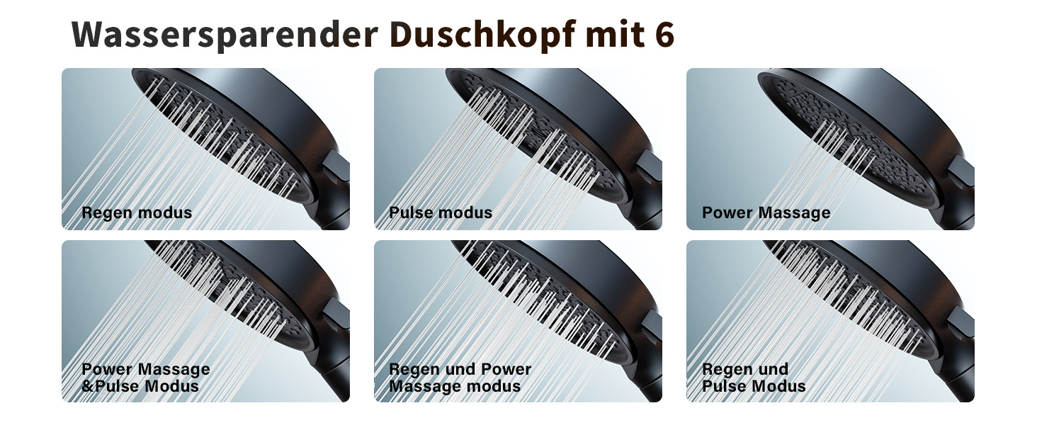 Фільтр для душу Cobbe з шлангом, високонапірна ручна лійка з 20-ступеневою фільтрацією, економна лійка з 6 режимами, підвищувач тиску для жорсткої води, чорний, 6 режимів, шланг