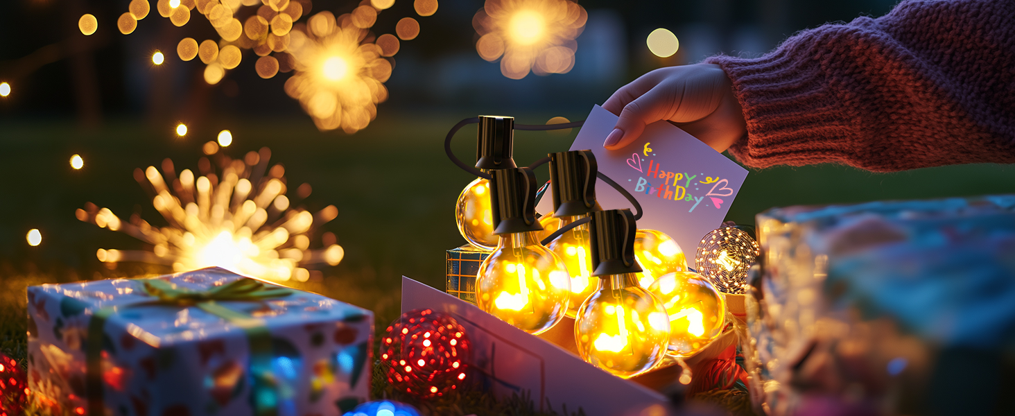 LED гірлянда зовнішня 10м, диммер, таймер, G40, теплий білий, IP44, для саду, балкона, вечірки
