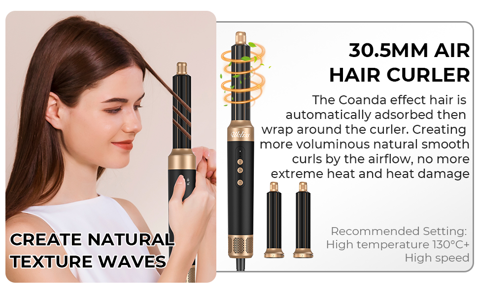 UKLISS Airstyler Pro 7 в 1: Фен-щітка з дифузором, 1400 Вт, 110000 об/хв, професійний стайлер для сушіння, завивки та випрямлення волосся (бірюзовий)