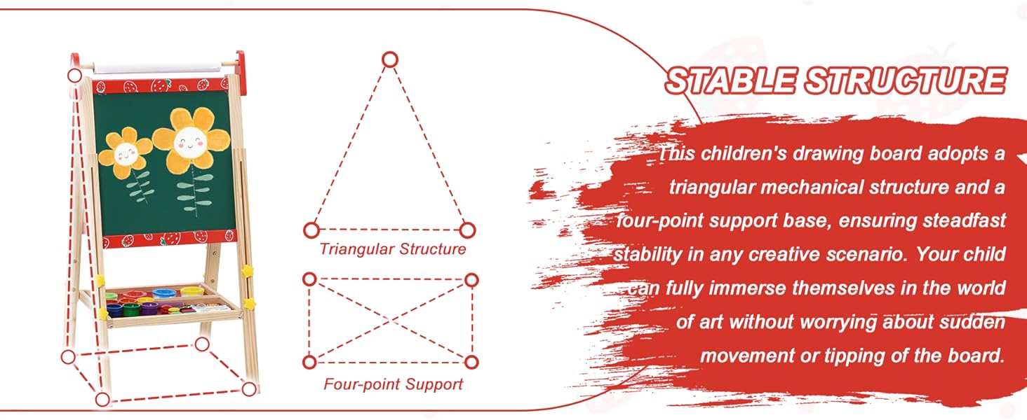 Дитяча мольберт Kinder Staffelei 3 в 1: регульована висота, подвійний бік, з рулоном паперу, 100+ аксесуарів для малювання, для дітей 3-8 років (червоний)