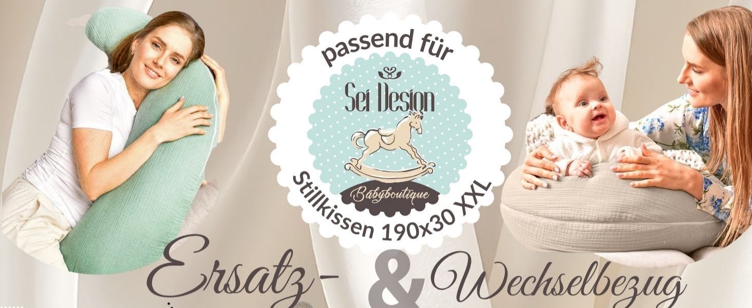 Подушка для вагітних та годування sei Design XXL 190x35 см, ергономічна подушка для сну з чохлом з органічної бавовни муслін (м'ятна)