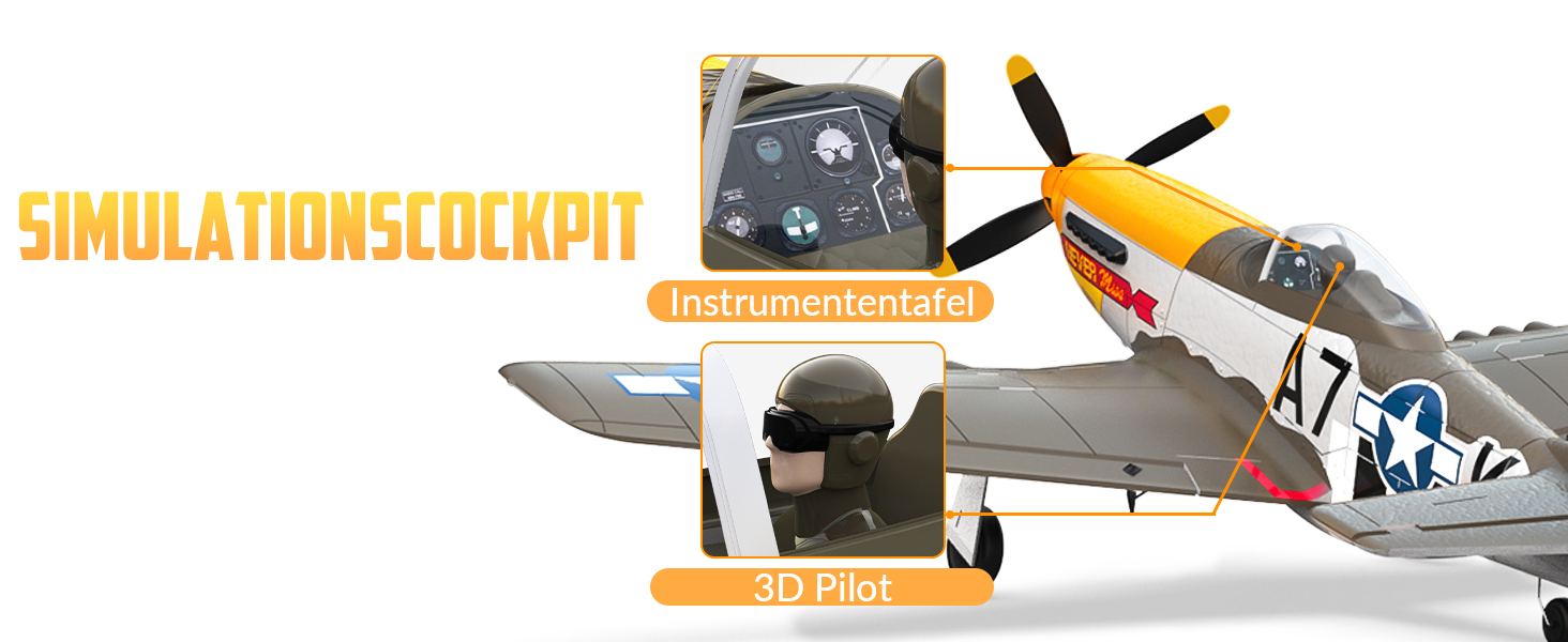 RC літак HAWK'S WORK P-51D Mustang 2.4GHz - Готовий до польоту, 6-осьовий гіростабілізатор, для дітей та початківців (зелений, безщітковий)