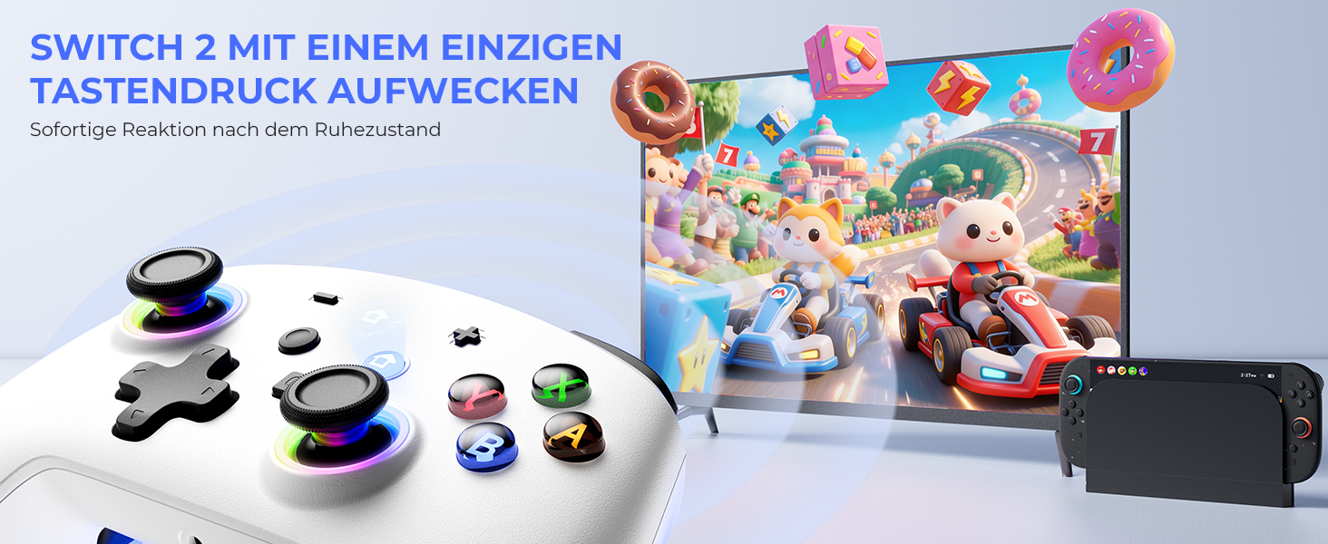 Бездротовий ігровий контролер ECHTPower для PC, Switch, Steam Deck, Android, iOS — RGB підсвічування, Hall-джойстики, вібрація, Turbo, акумулятор 800mAh (Білий)
